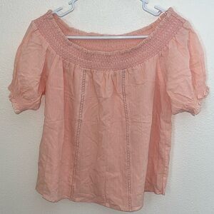 Skies Are Blue Peach Off-Shoulder Smocked Neck Blouse